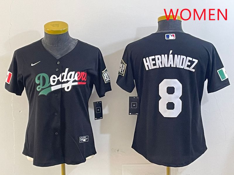 Women Los Angeles Dodgers #8 Hernandez Black Game 2025 Nike MLB Jersey style 403